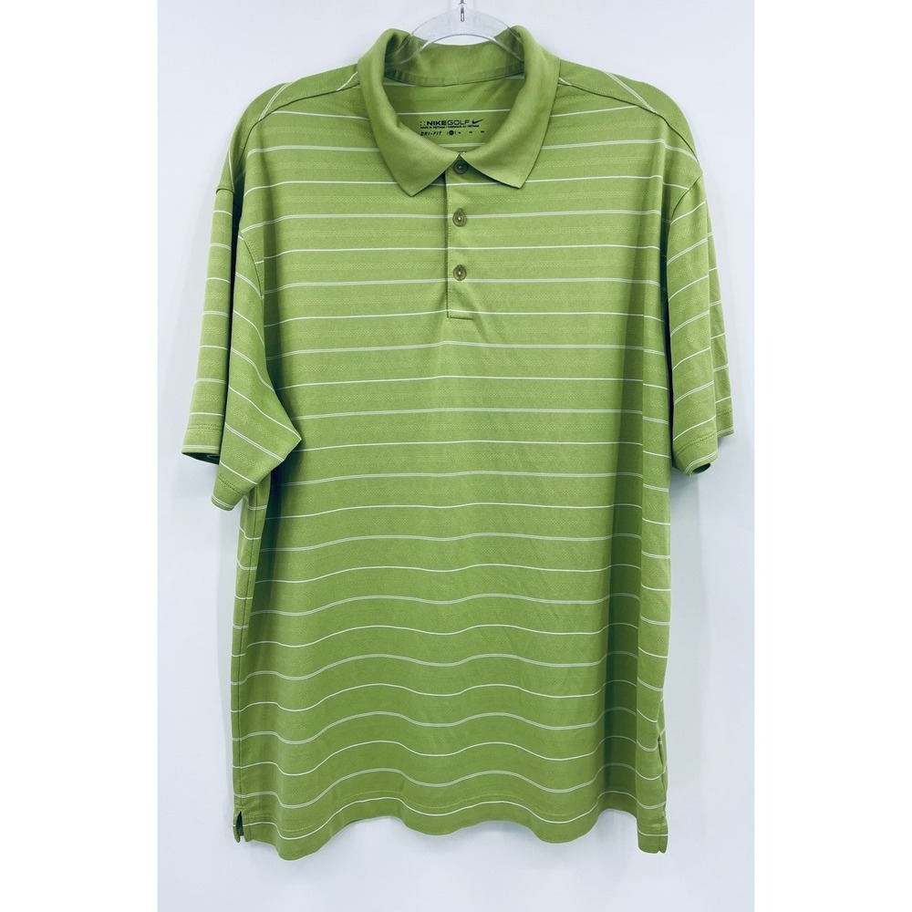 Nike Golf Polo Shirt Dri Fit Performance Stretch Striped Size XL Lime Green